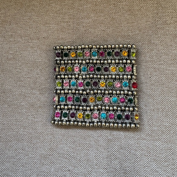 Silver stretch cuff bracelet with multi coloured stones - Picture 1 of 5